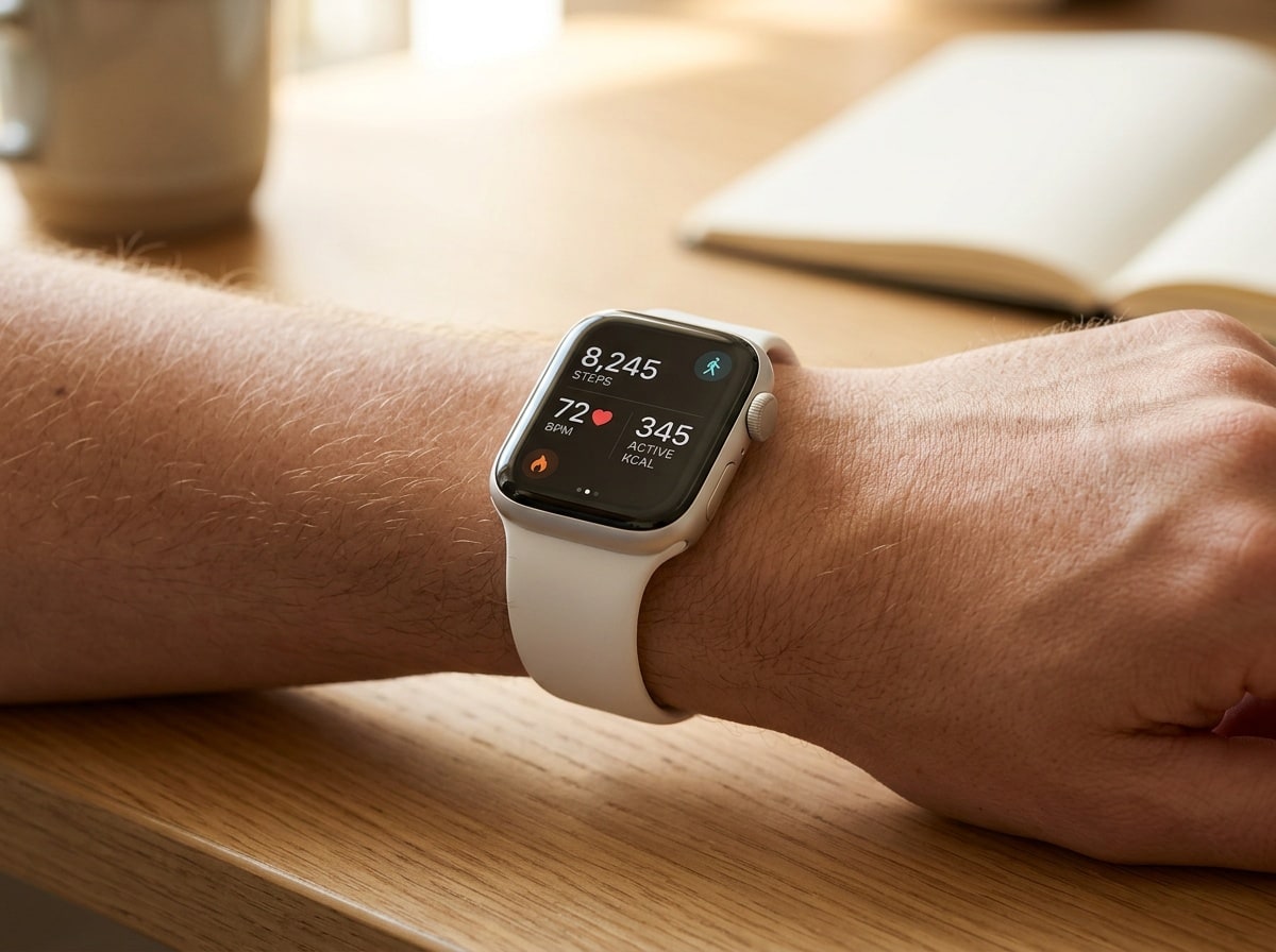 Apple Watch Series 11 on a wrist, displaying health metrics